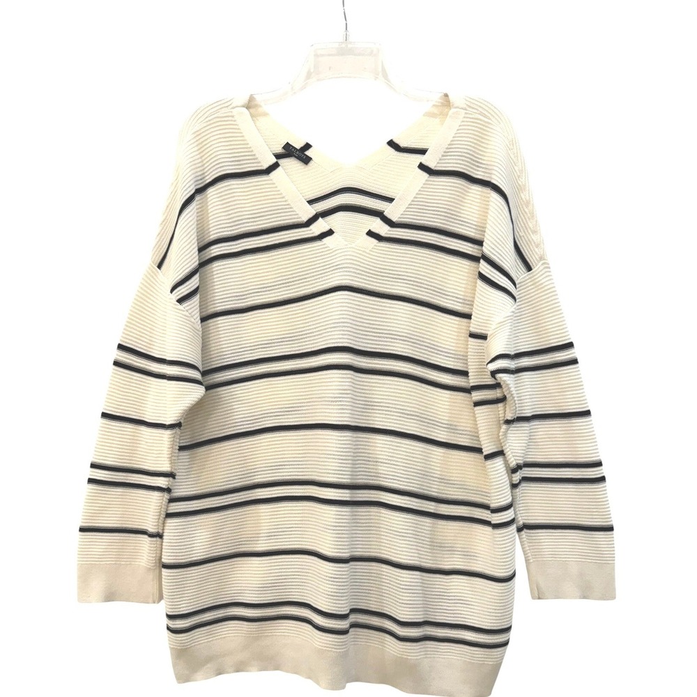 Talbots‎ Plus Womens Cream Black Striped V-Neck Cotton Tencel Sweater 2X